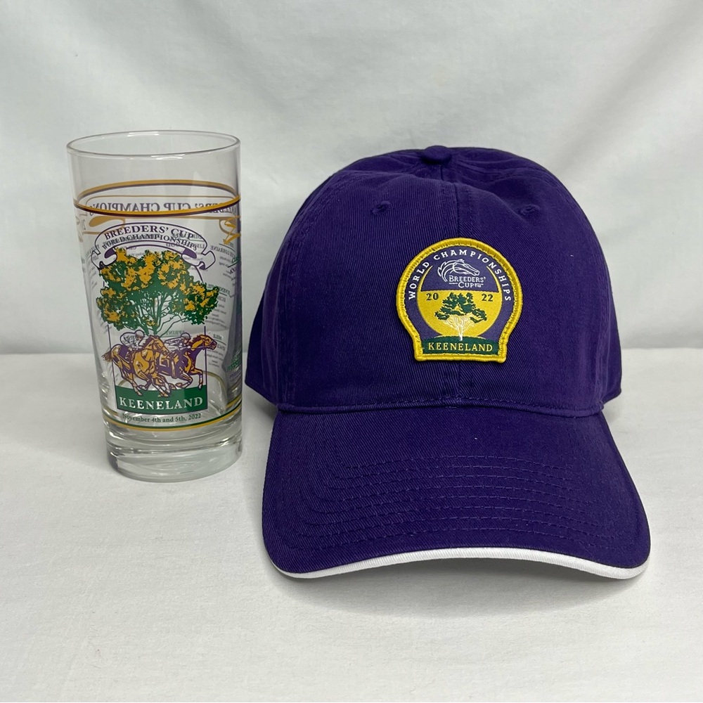 New Breeders Cup Purple Hat & Breeders Cup Glass. 2022- Lexington, KY